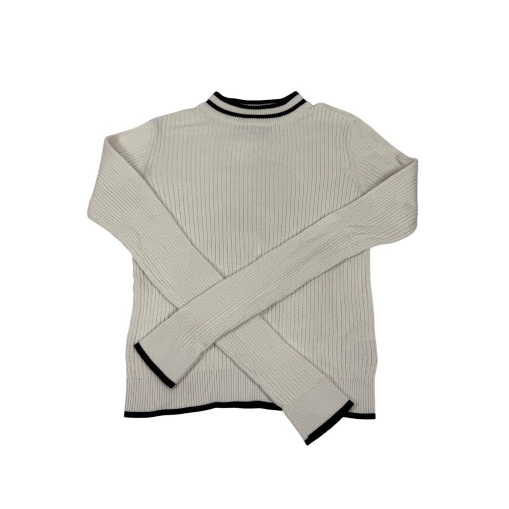 Aeropostale Ribbed Sweater Cream Black Trim‎ Cropped Preppy Minimalist Size L